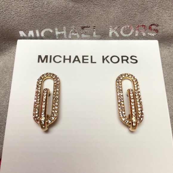NEW MICHAEL KORS PAVE CRYSTAL LINK POST EARRINGS - Picture 8 of 8